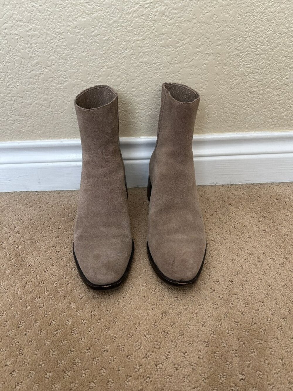 Dolce Vita Taupe Suede Block-Heel Ankle Booties, Size 9.5